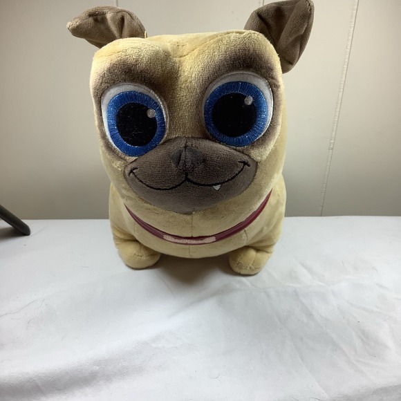Disney Other - Disney Store Puppy Dog Pals Rolly Pug Plush‎ Tan Blue Eyes Red Collar